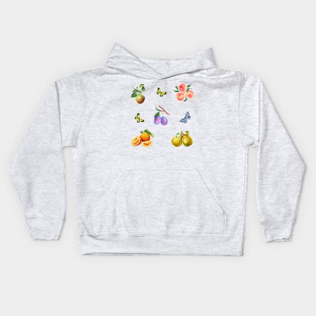 Watercolor Fruit Branches and Butterflies Kids Hoodie by silviaol